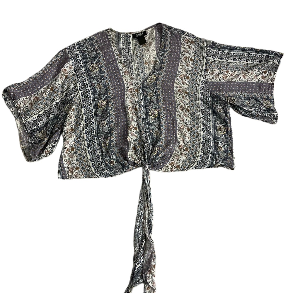 Just Polly Kimono Sleeve Tie Front Floral‎ Bohemian Blouse Size XL